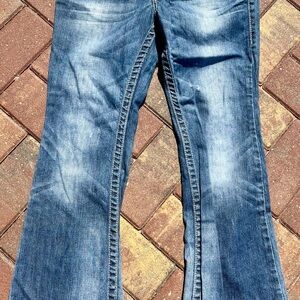 Harley-Davidson Blue Boot Cut Jeans Distressed Denim